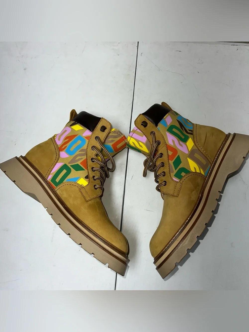 Dsquared2 D2 Monogram Ankle Boots Mens Size EU 42 Beige Wheat Made In Italy